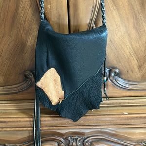 peppled  handmade asymmetrical 100%  leather bag black and beige crossbody